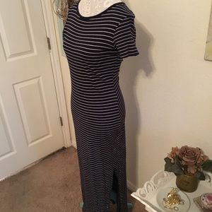 Navy & White Striped Maxi Tshirt Dress